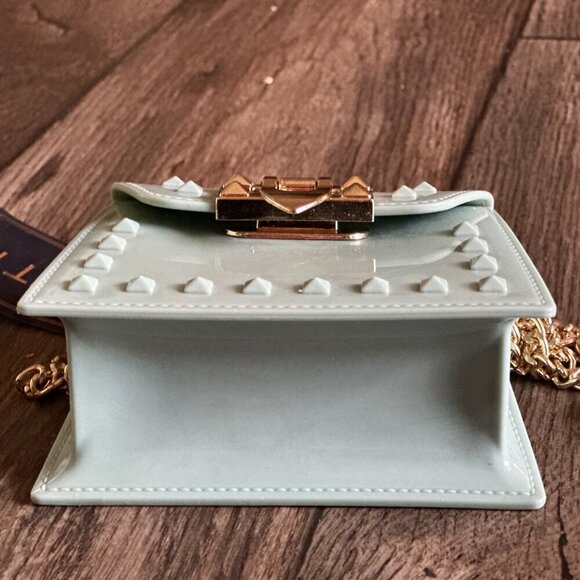 Tiny Mint Green Plastic Purse Gold Chain Strap & Clasp - Picture 7 of 13